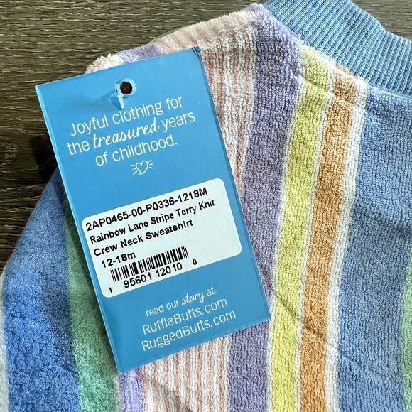 Ruffle Butts Rainbow Lane Stripped Terry Knit Sweatshirt Size 12-18 Months NEW - Picture 6 of 6